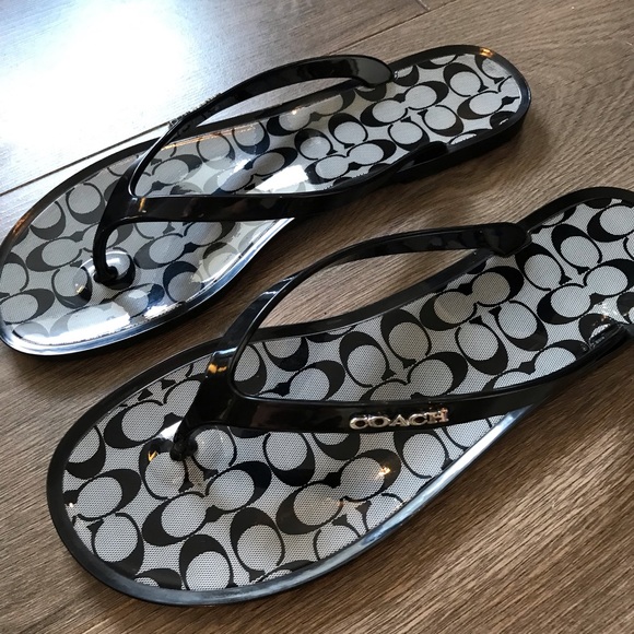 Vintage Coach CC Monogram Black Gray Sandals Flip Flop Size 8 - Picture 4 of 7